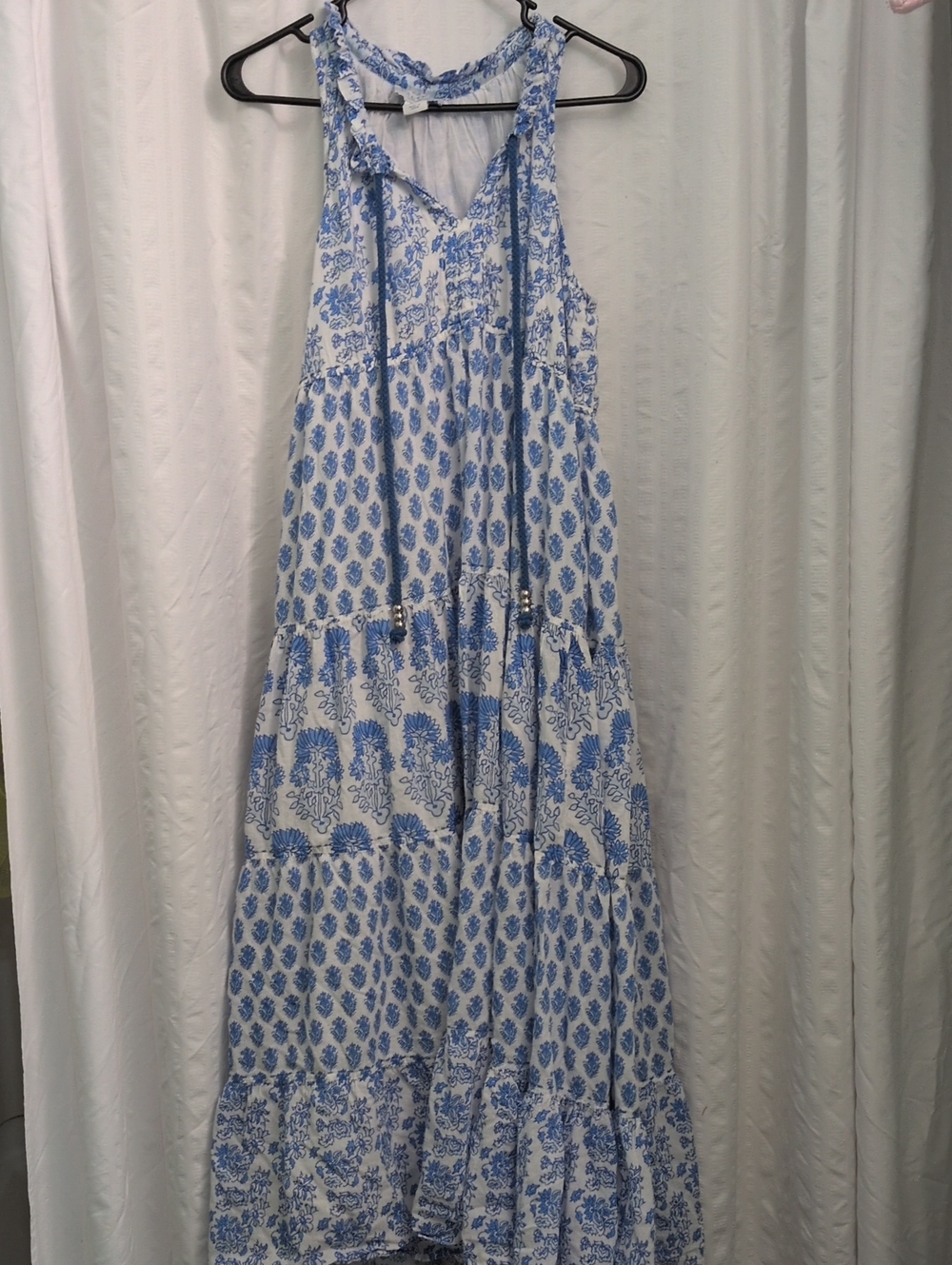 Calypso St. Barth Blue and White Tiered Maxi Dress